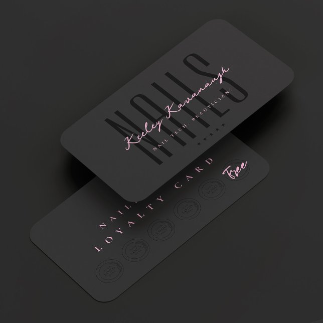 Aesthetic Black Pink Beauty Salon Logo Loyalty  Business Card (Creator Uploaded)