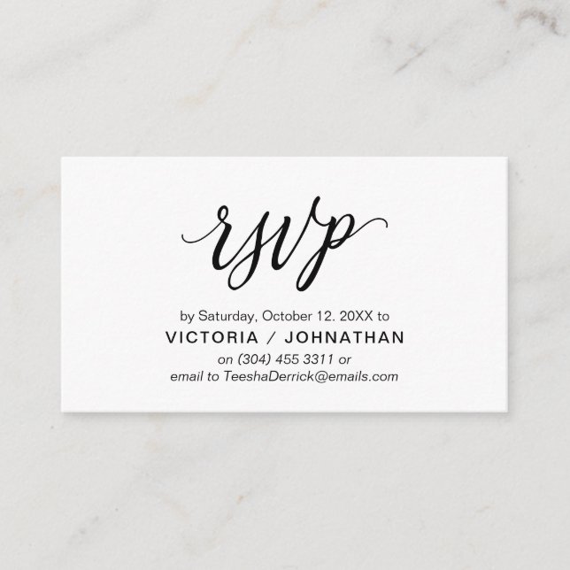 Aesthetic Black Script, Wedding RSVP respond Enclosure Card (Front)