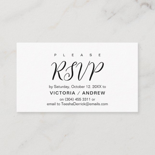 Aesthetic Black Script, Wedding RSVP respond Enclosure Card (Front)