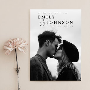 Aesthetic Black & White QR Code Photo Wedding Invitation