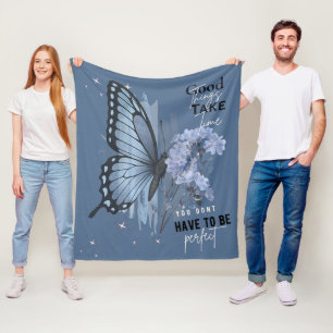 Aesthetic Blue Butterfly Motivational Quote - Good Fleece Blanket