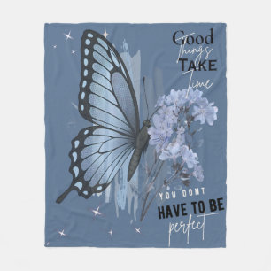 Aesthetic Blue Butterfly Motivational Quote - Good Fleece Blanket
