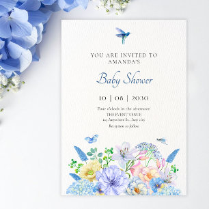 Aesthetic blue floral garden baby shower invitation