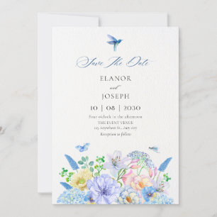 Aesthetic blue floral garden wedding save the date