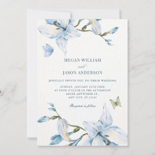 Aesthetic blue flower bloom wedding invitation