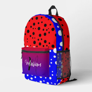 Aesthetic Blue & Red Colour - Cool Name Monogram  Printed Backpack