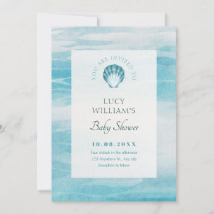 Aesthetic blue sea baby shower invitation