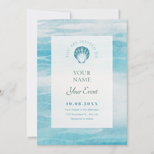 Aesthetic blue sea  invitation (Front)