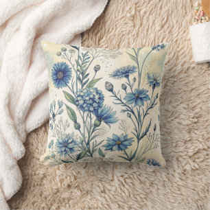 Aesthetic Blue Wildflowers Cushion