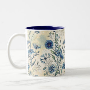 Aesthetic Blue Wildflowers Two-Tone Coffee Mug