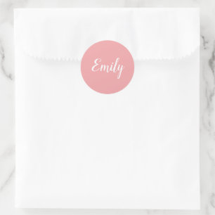 Aesthetic Blush Pink and White Girly Script Name Classic Round Sticker