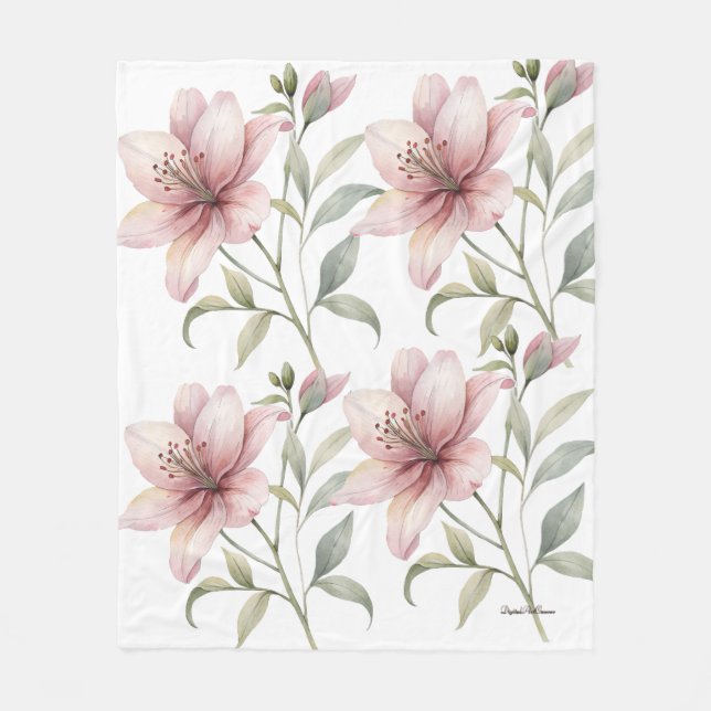 Aesthetic Blush Pink Flower Fleece Blanket  (Front)