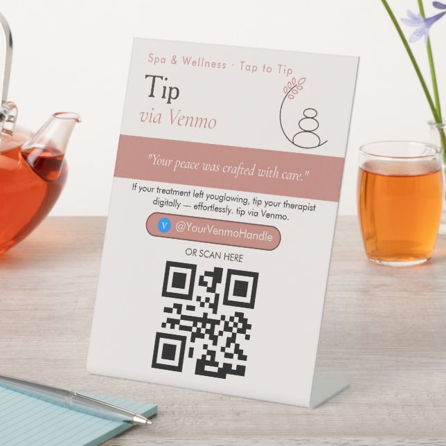 Aesthetic Blush Venmo Tips QR Code Sign | Venmo (In SItu)
