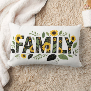 Aesthetic Boho Floral Family Typography  Lumbar Cushion