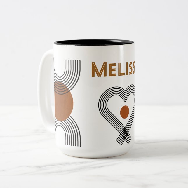 aesthetic boho style colourful geometric pattern Two-Tone coffee mug (Front Left)