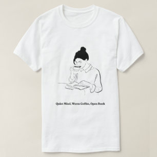 Aesthetic Book and Coffee Line Art T-Shirt