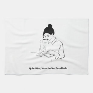Aesthetic Book and Coffee Line Art T-Shirt Tea Towel