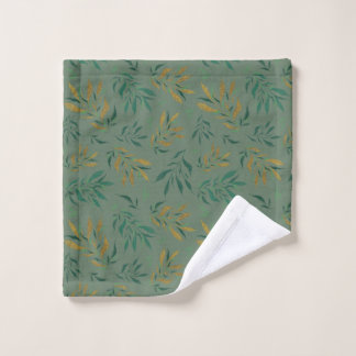 Aesthetic Botanical Green Pattern with Leaves Wash Cloth