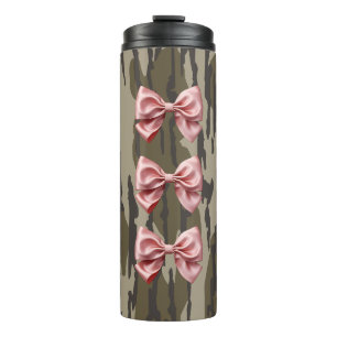 Aesthetic Bottomland Camo Baby Pink Ribbons & Bows Thermal Tumbler