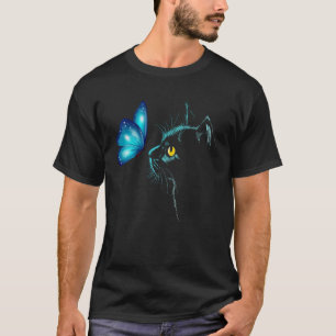 Aesthetic Butterfly & Black Cat Kitten Cat Feline T-Shirt