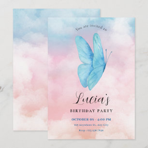 Aesthetic butterfly dreamy watercolor birthday invitation