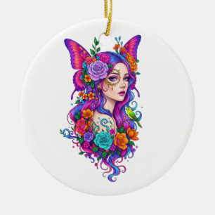 Aesthetic Butterfly Fairy Girl Art Keychain - Ceramic Ornament