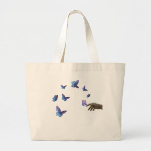 Aesthetic Butterfly Hand Freedom Surreal Sticker Large Tote Bag