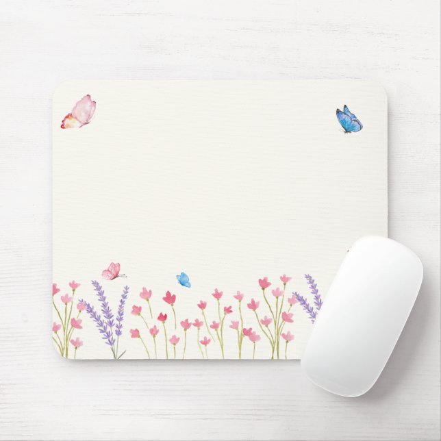 Aesthetic Butterfly Wildflowers Mouse Pad (With Mouse)