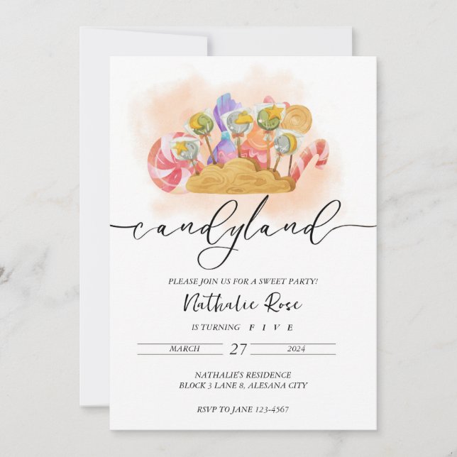 Aesthetic Candyland Theme Invitation Candy Theme (Front)