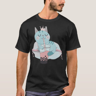 Aesthetic Cat Drinking Boba horseman sports  T-Shirt