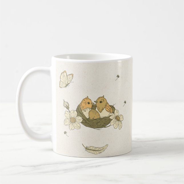 Aesthetic Charming Nature Birds Peaceful Soft Coffee Mug (Left)