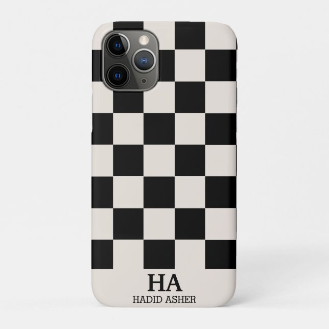 Aesthetic Chequered Retro Monogrammed Initials  Case-Mate iPhone Case (Back)