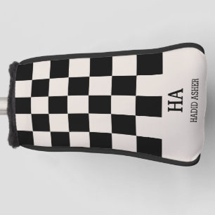 Aesthetic Chequered Retro Monogrammed Initials Golf Head Cover