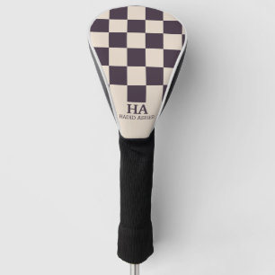 Aesthetic Chequered Retro Monogrammed Initials Golf Head Cover