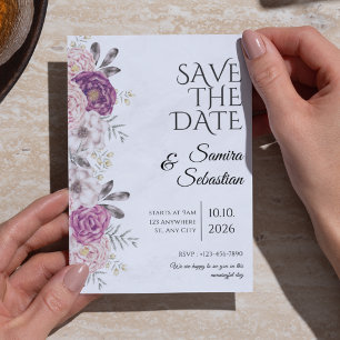 Aesthetic Chic Floral Light Grayish Save The Date Invitation