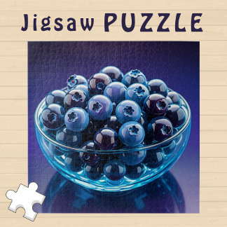 Aesthetic China Blueberries in Glass Bowl - Jigsaw Puzzle