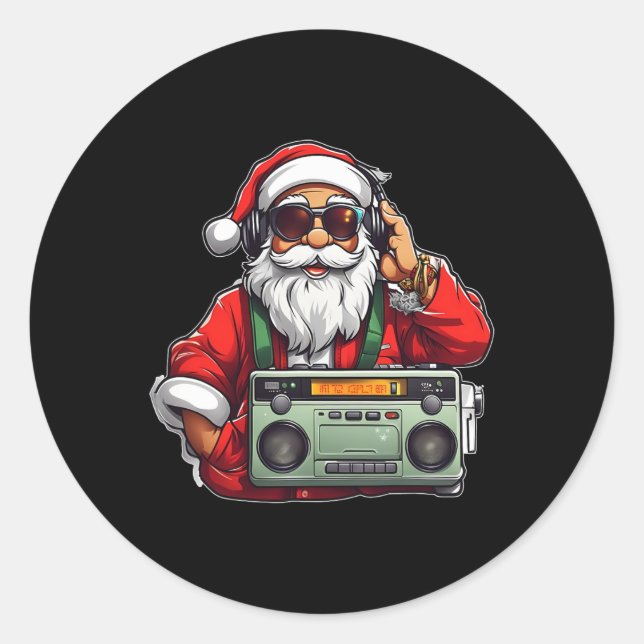 Aesthetic Christmas 90's Hip Hop Radio Santa Boomb Classic Round Sticker (Front)