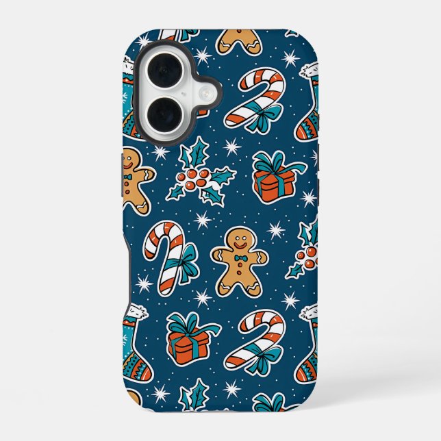 Aesthetic Christmas Pattern Santa Candy iPhone 16 Case (Back)