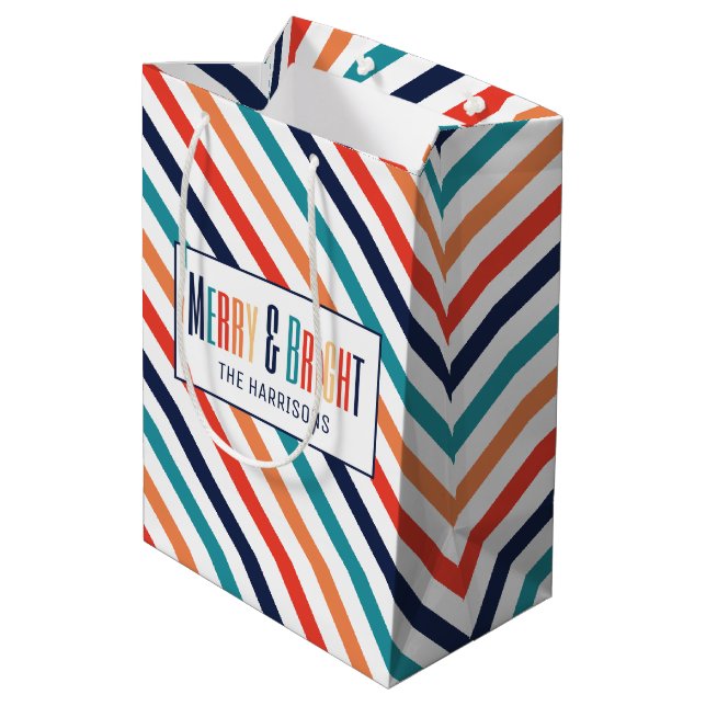 Aesthetic Christmas Retro Merry & Bright Medium Gift Bag (Back Angled)