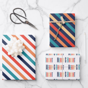 Aesthetic Christmas Retro Stripes Colorful Lines  Wrapping Paper Sheet