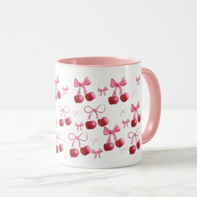 Aesthetic coat of cherries and bonds mug (Front Right)