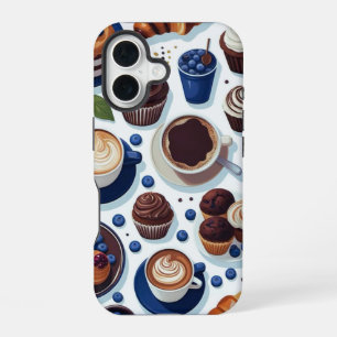 Aesthetic Coffee and Chocolate Cupcake Pattern iPhone 16 Case
