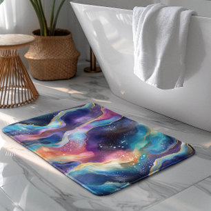 Aesthetic colorful rainbow agate glitter texture bath mat