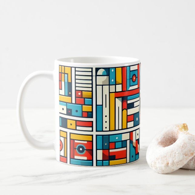 Aesthetic Colourful Geometric Pattern Coffee Mug (With Donut)