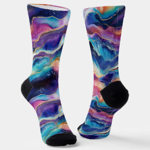 Aesthetic colourful modern rainbow agate glitter socks