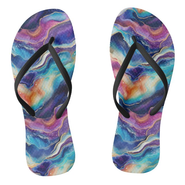 Aesthetic colourful modern rainbow agate glitter thongs (Footbed)
