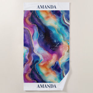 Aesthetic colourful rainbow agate glitter texture beach towel