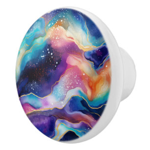 Aesthetic colourful rainbow agate glitter texture ceramic knob