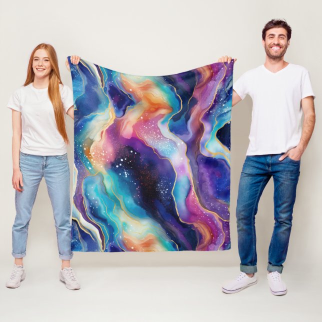 Aesthetic colourful rainbow agate glitter texture fleece blanket (In Situ)