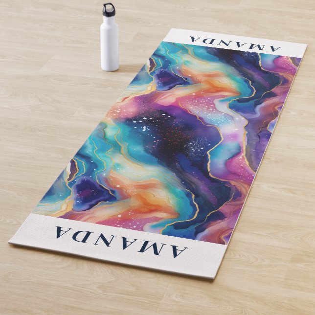 Aesthetic colourful rainbow agate glitter texture yoga mat (In Situ)